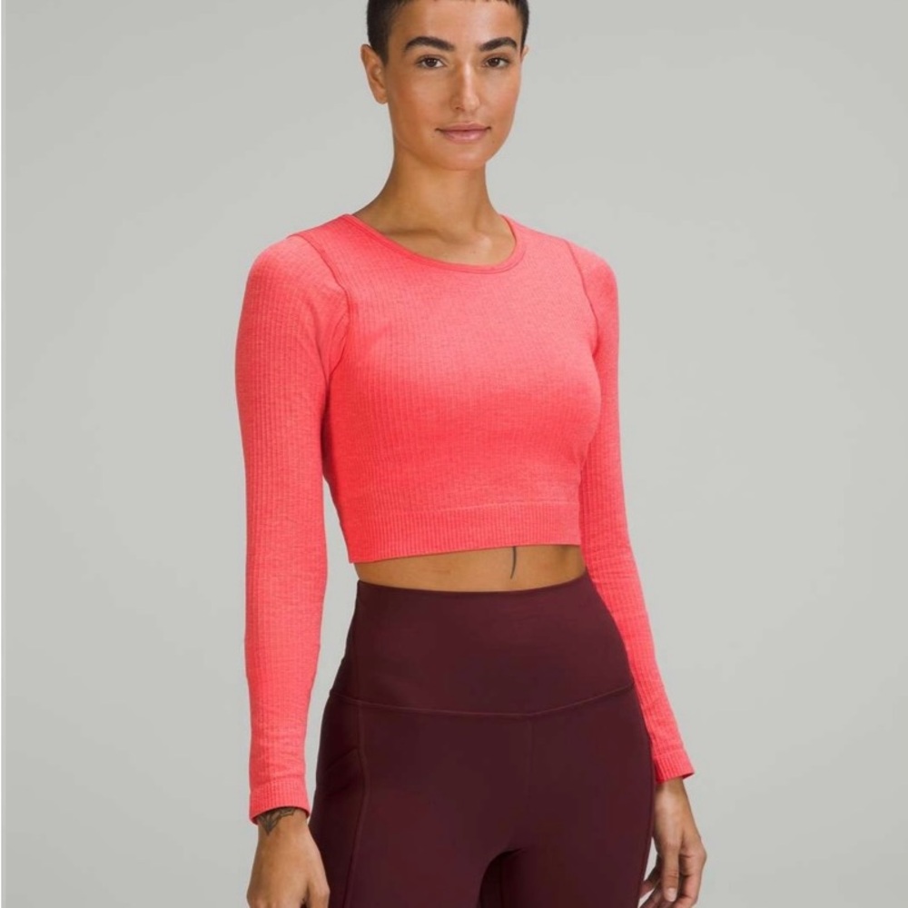 Lululemon Ebb to Street Long Sleeve Crop Top in Coral
